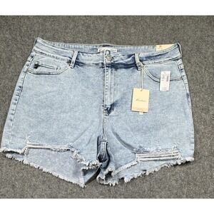 KanCan High Rise‎ Curvy Denim Shorts Womens 20W Blue Distressed Light Wash Boho